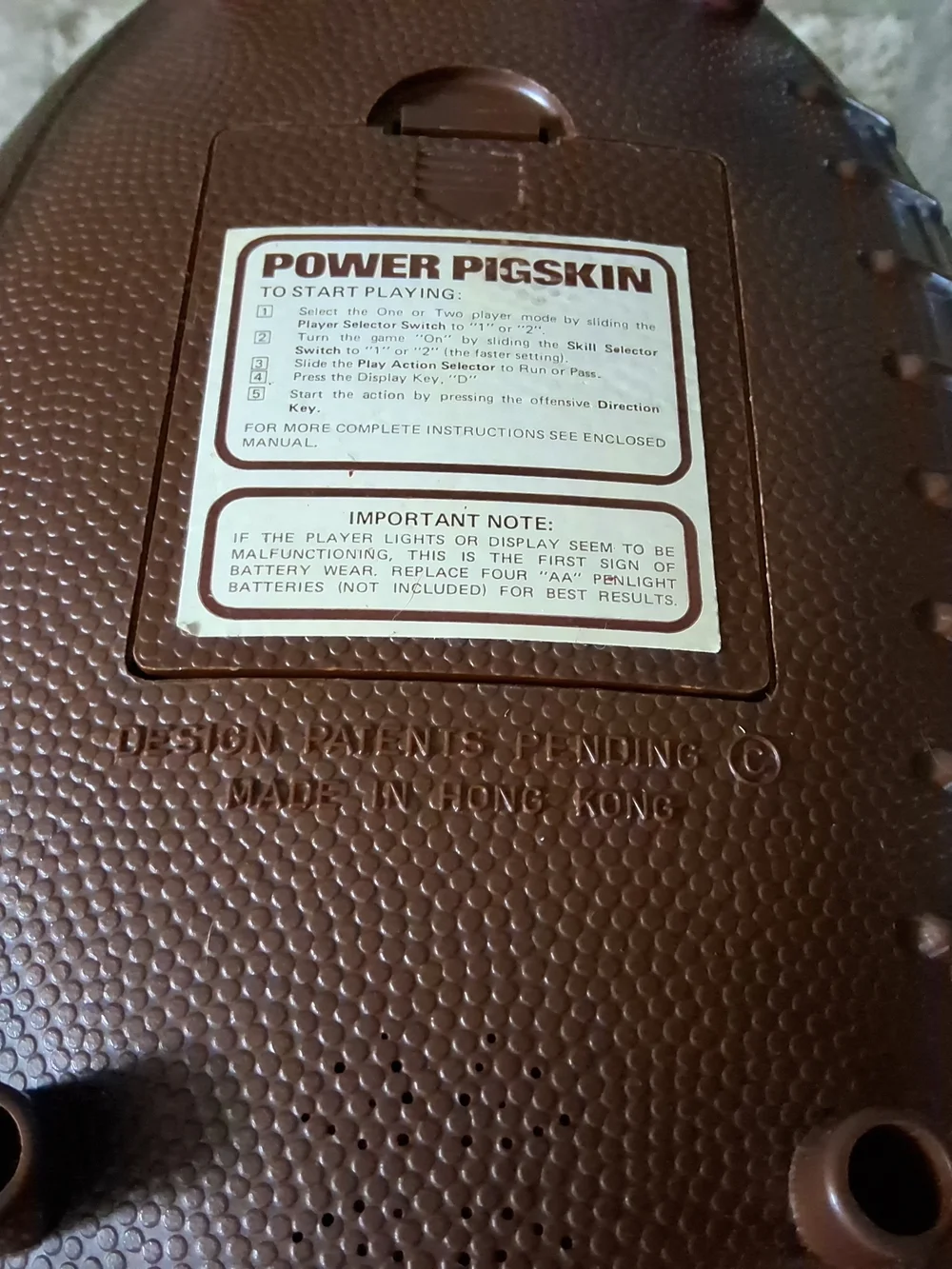 POWER PIGSKIN FOOTBALL 80's Handheld Electronic Tabletop Video Game. Working!